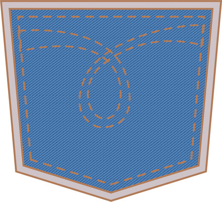 Basic denim patch pocket design in light blue and pink. Round circle button on unisex garment. Symbol for bag or clothes.のイラスト素材