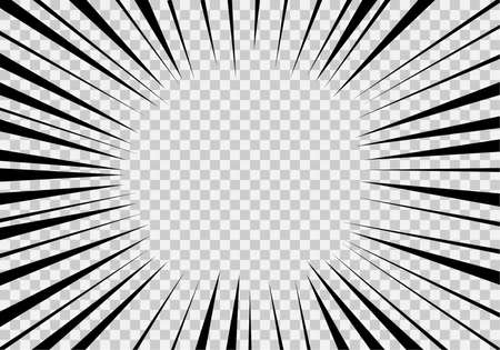 Comic manga effect transparent. Action line frame template. Bang, boom or roar graphic design.のイラスト素材