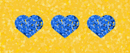 Blue hearts on yellow background. Ukraine flag colors. Horizontal patriotic sublimation vector design.のイラスト素材