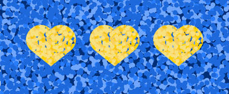 Yellow hearts on blue horizontal background. Ukraine flag colors. Patriotic 11 oz mug sublimation vector design.のイラスト素材