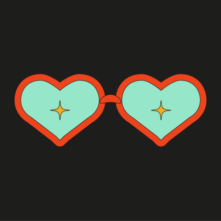 Retro sunglasses with star. Vintage element with 70s vibe. Trendy graphic for poster, stories, stickers templates.のイラスト素材