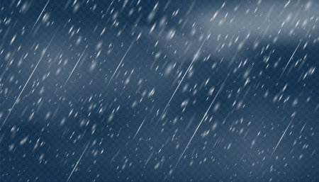 Dusty fall weather with rain and snow. Autumn sky overlay. Vector realistic storm texure.のイラスト素材