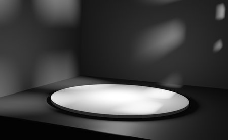 Simple round pedestal for product display presentation. 3d render scene with white empty podium. Platform mockup background.の写真素材