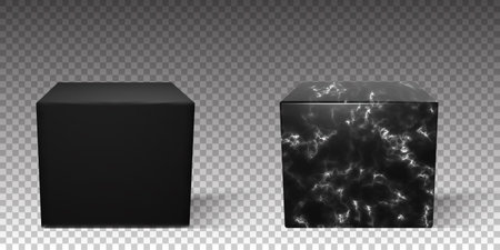 Black marble 3d render cube podium in vector. Blank realistic luxury surface for mockup template. Vector texture pedestal.のイラスト素材