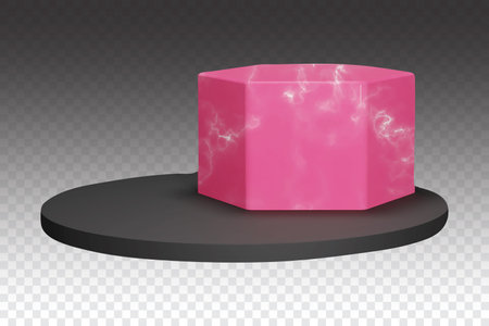 Pink hexagon and black round podium for product showcase. Double stone pedestal in vector.のイラスト素材