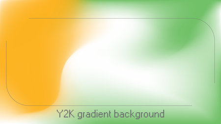 Y2k aura gradient background in orange and green. Iridescent vibrant aurora pattern with blur effect. Colorful ombre shape vector wallpaper. Aesthetic trendy text title cover frame.のイラスト素材