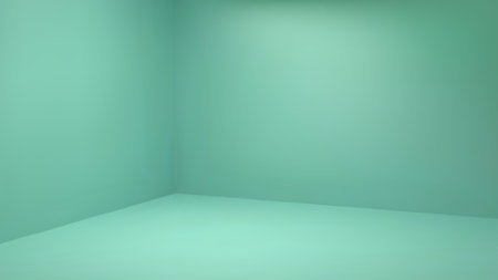 3d pastel corner studio wall background. Vector backdrop of empty turquoise angle room perspective shoot mock up. Abstract interior space for podium beauty mockup template. Green cosmetic standのイラスト素材