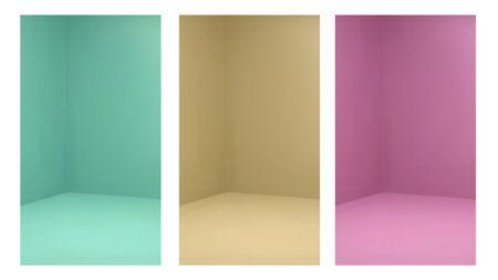 3d corner wall studio room background vector. Empty product display abstract interior space for...
