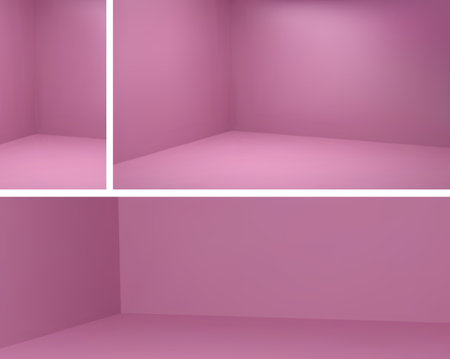 Vector pink corner room in abstract studio 3d eps design. Empty interior space scene set with light inside. Stories angle place render and hall area modern mockup illustration. Photo shoot in houseのイラスト素材