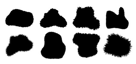 Rough edge blob shape. Rip jagged grunge paper border for collage banner. Blank sticker sheet with silhoette template and zigzag line. Torn boarder vintage craft label. Round tattered badge set.のイラスト素材