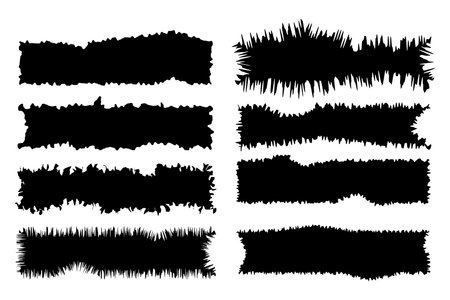 Jagged edge rectangle strip paper frame vector. Torn and rip grunge cut wisp collage border set. Black scratch sticker template for text with vintage line boarder. Ragged scrap piece tag silhouetteのイラスト素材