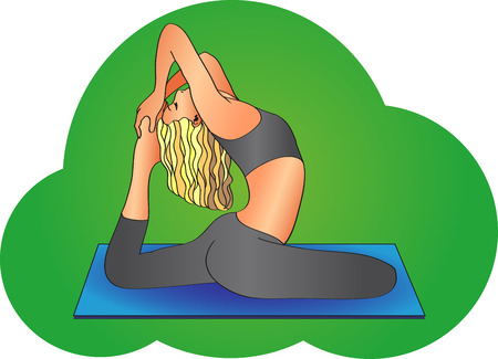 girl sitting in the posture of hatha yoga on a blue matのイラスト素材