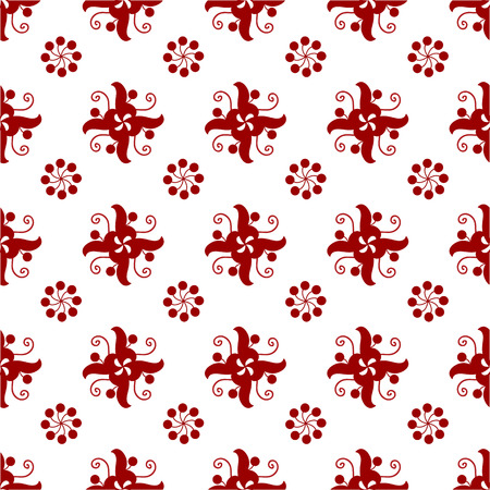 red leaves, curlicues and berries form a seamless pattern on white backgroundのイラスト素材