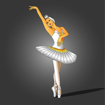 ballerina in white dress standing on pointe in a graceful poseのイラスト素材