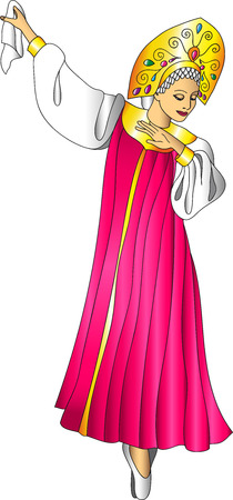 dancer in red Russian folk costume and crownのイラスト素材