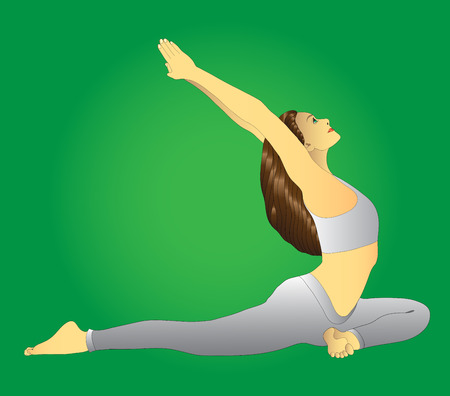 girl sitting in the posture of hatha yoga, green backgroundのイラスト素材