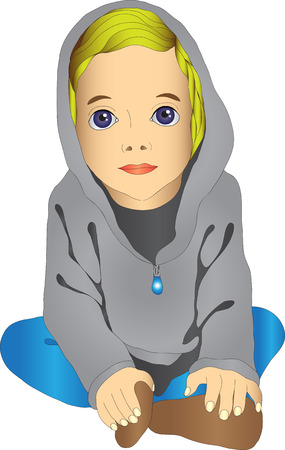 Boy in a gray jacket and jeans sittingのイラスト素材