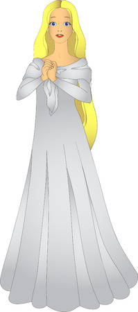 girl in a gray dress with folded hands in prayerのイラスト素材