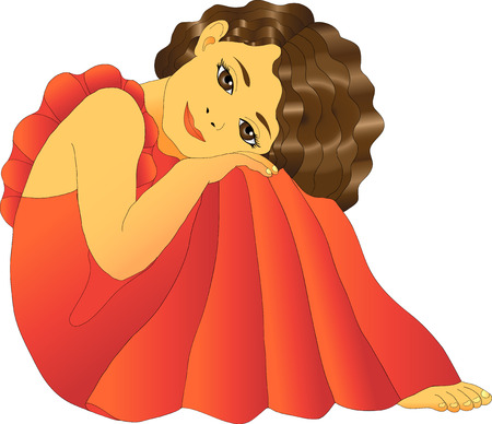 girl in red dress sittingのイラスト素材