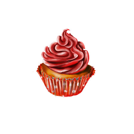 Cupcake, cake with red cream in orange bowlの写真素材