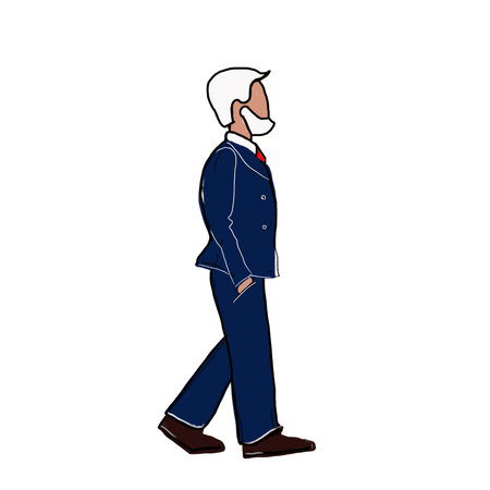 a man in a suit with a white beard is walking, isolate on a white backgroundの写真素材