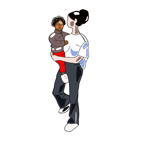 a woman couple with a baby in her arms, isolate on a white backgroundの写真素材