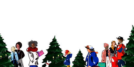 christmas market, people choose a Christmas tree, men, women, familiesの写真素材