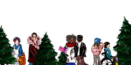 christmas market, people choose a Christmas tree, men, women, familiesの写真素材