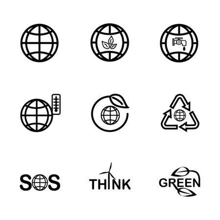 Set icons of the globe and earth related outline.のイラスト素材