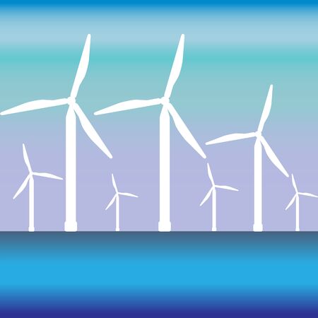 Wind energy .Windsmill in the water and the space for the text.のイラスト素材