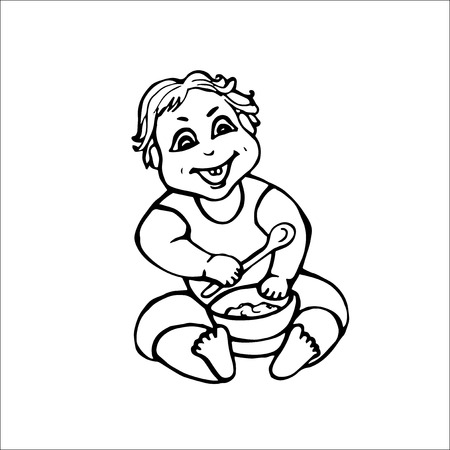 drawn by hand baby setのイラスト素材