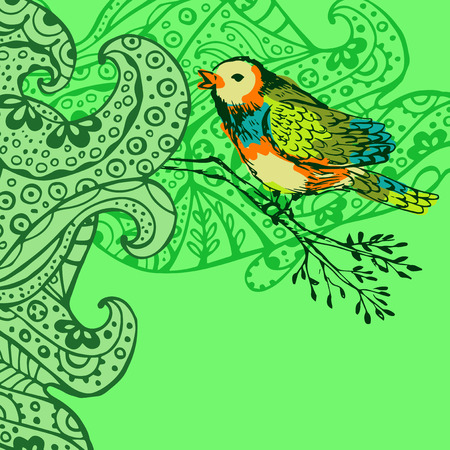 floral background with flowers and birdのイラスト素材