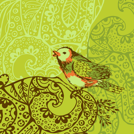 floral background with flowers and birdのイラスト素材