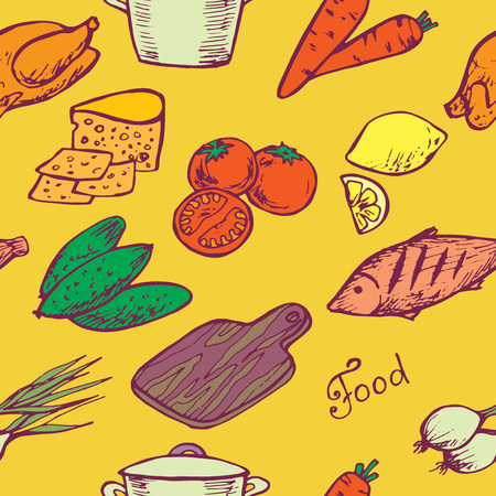 seamless texture of different objects from foodのイラスト素材