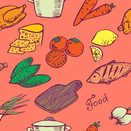 seamless texture of different objects from foodのイラスト素材