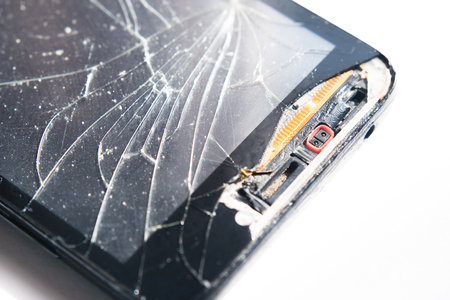 smartphone screen is cracked. Breaking the smartphone screen