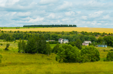 rural landscape. fields and small housesの写真素材