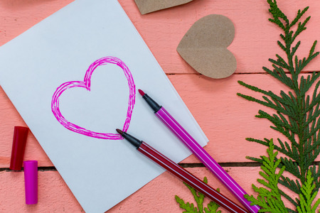 Valentine card with hearts on pink background