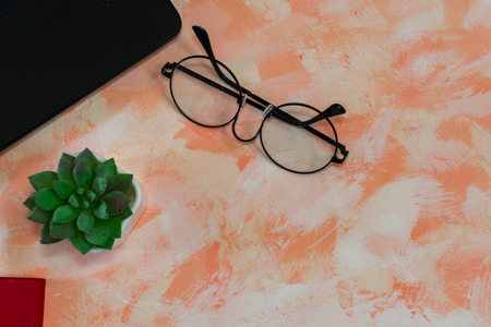 female desktop top viewの写真素材