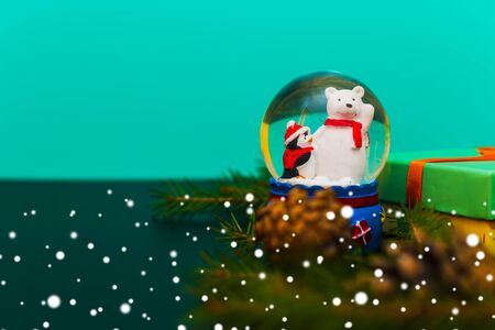 Snow globe and snowflakes. Christmas paraphernaliaの写真素材