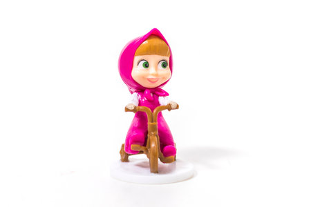 2019 Bryansk. Russia. A character from the cartoon "Masha and the bear" on a white isolated background. Collectible toyのeditorial素材