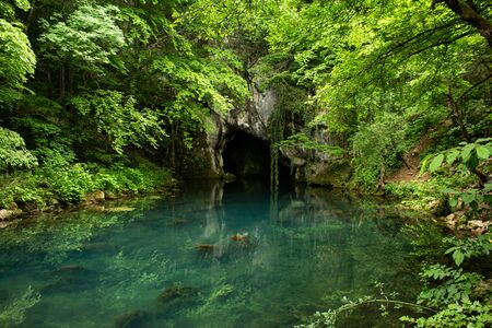 Monument of nature, spring of  river Krupaja or Krupajsko vrelo with underwater cave. Beautiful oasis and tourist attraction in Serbia.の写真素材