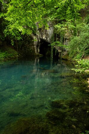 Monument of nature, spring of  river Krupaja or Krupajsko vrelo with underwater cave. Beautiful oasis and tourist attraction in Serbia.の写真素材
