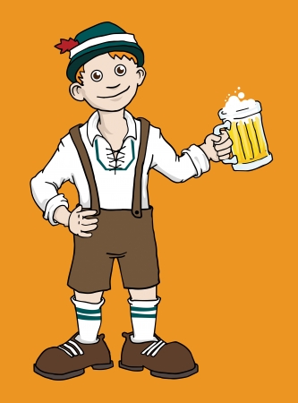 Traditionally dressed Man with mug of beer on a Oktoberfest festivalのイラスト素材
