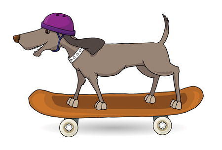 Dog with a purple helmet skateboardingのイラスト素材