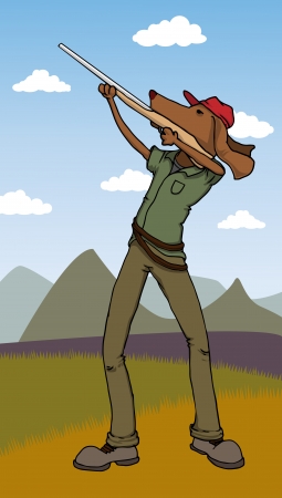 Cartoon Duck Game Hunter dog aiming rifleのイラスト素材