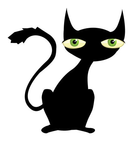 Black cat silhouette with huge green eyesのイラスト素材