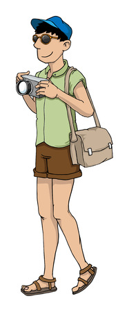 Tourist on vacation with cameraのイラスト素材