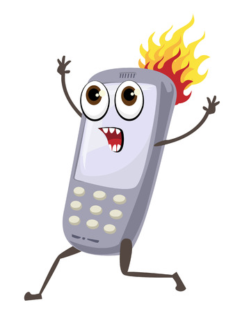 Cartoon mobile phone, screaming, on fireのイラスト素材