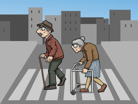 wo elderly people crossing a streetのイラスト素材